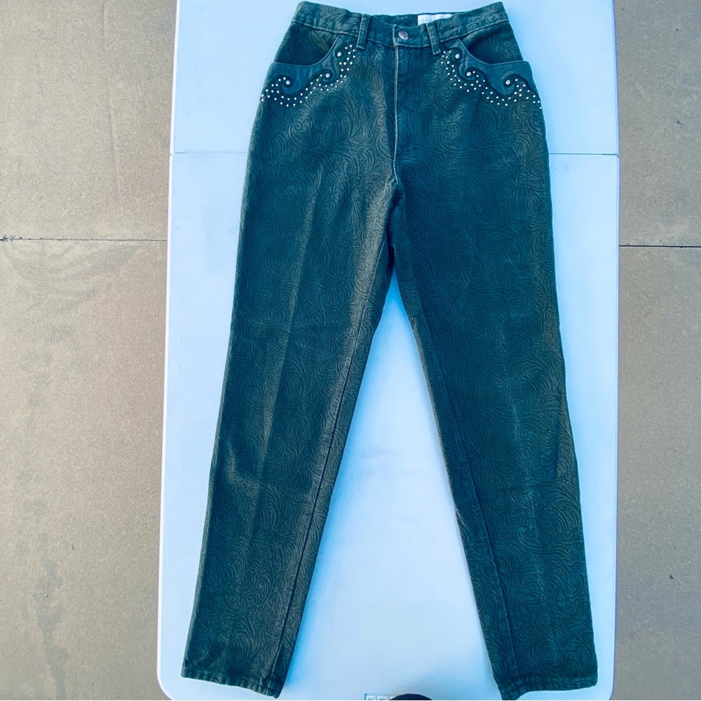 Vintage High Rise Jeans Paisley Deco Studded Pocket Embellishment size 8 29